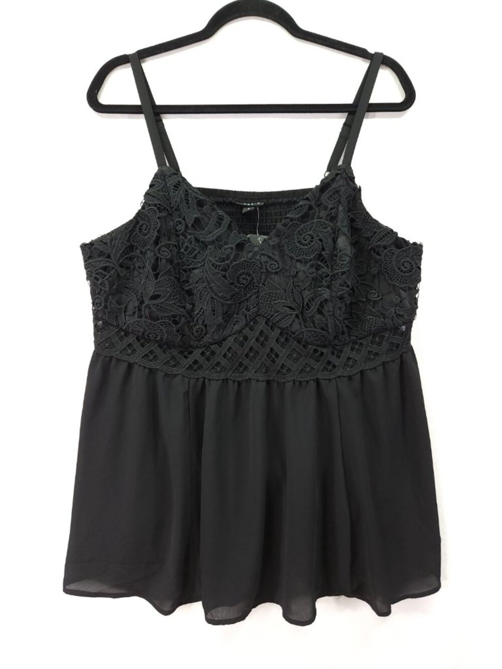 Torrid Womens Size 1 1X Deep Black Lace Cami Tank Top Babydoll Peplum Whimsigoth